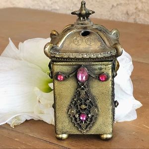 Antique Metal Multi Color Jeweled Pagoda Incense Burner Asian Boho Decor